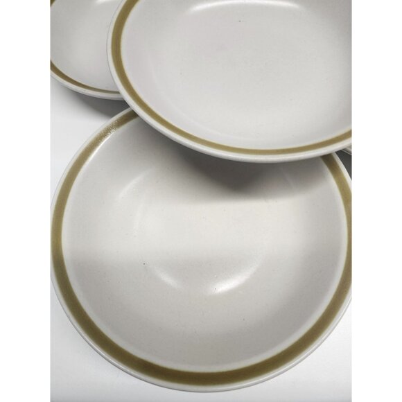 4- Stoneware 7.5" Bowls Neutral Spring Bouquet Vintage Retro Green Rim - Picture 2 of 5